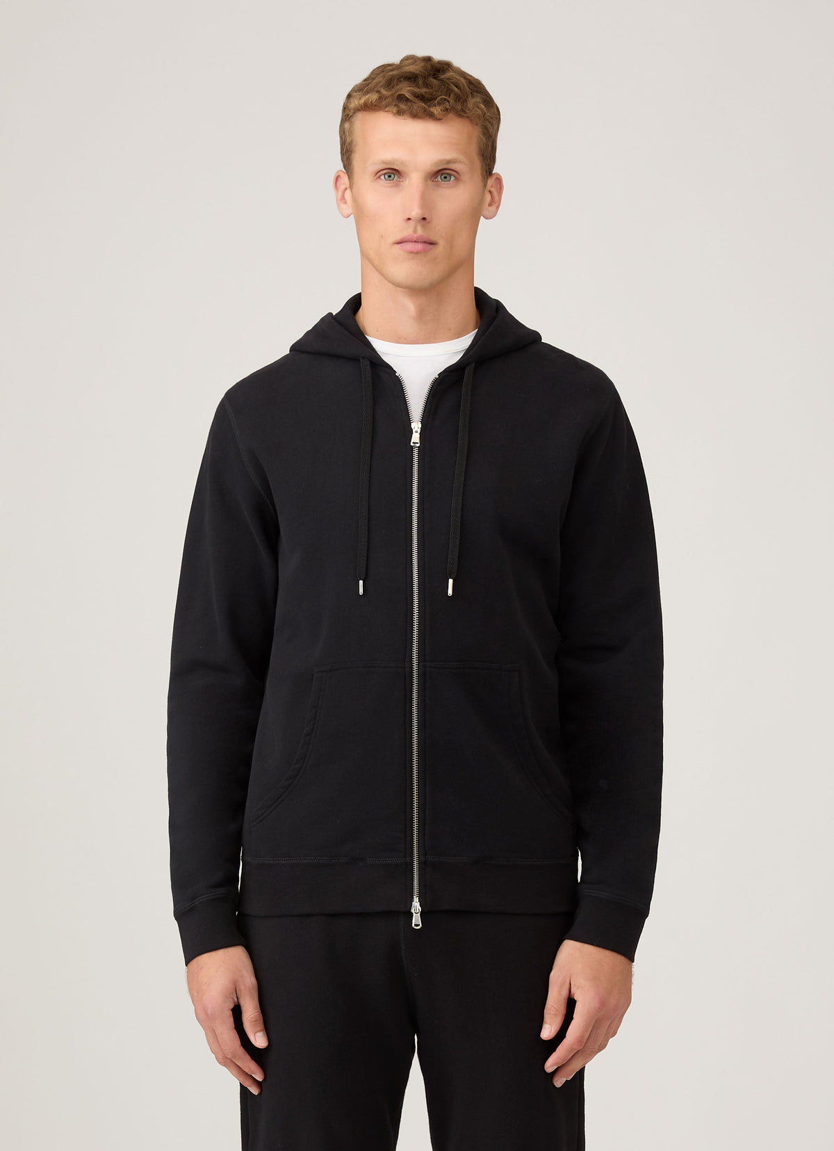 Sweat à capuche zippé en molleton bouclé pour homme - Noir