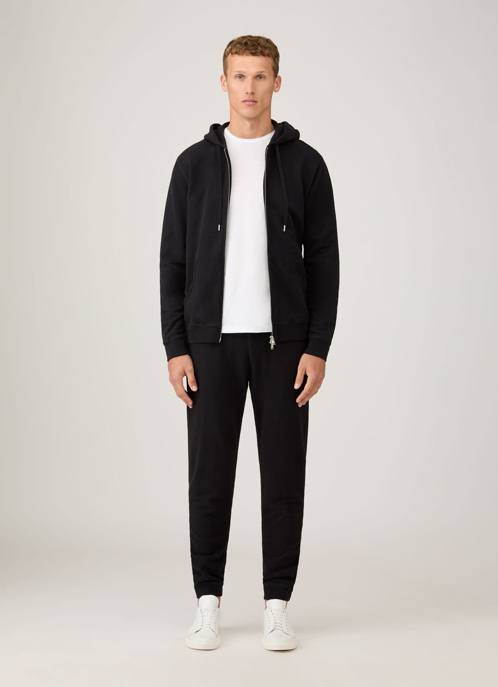 Sweat à capuche zippé en molleton bouclé pour homme - Noir