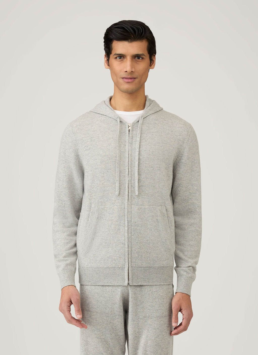 Sweat à capuche en cachemire pour homme gris chiné