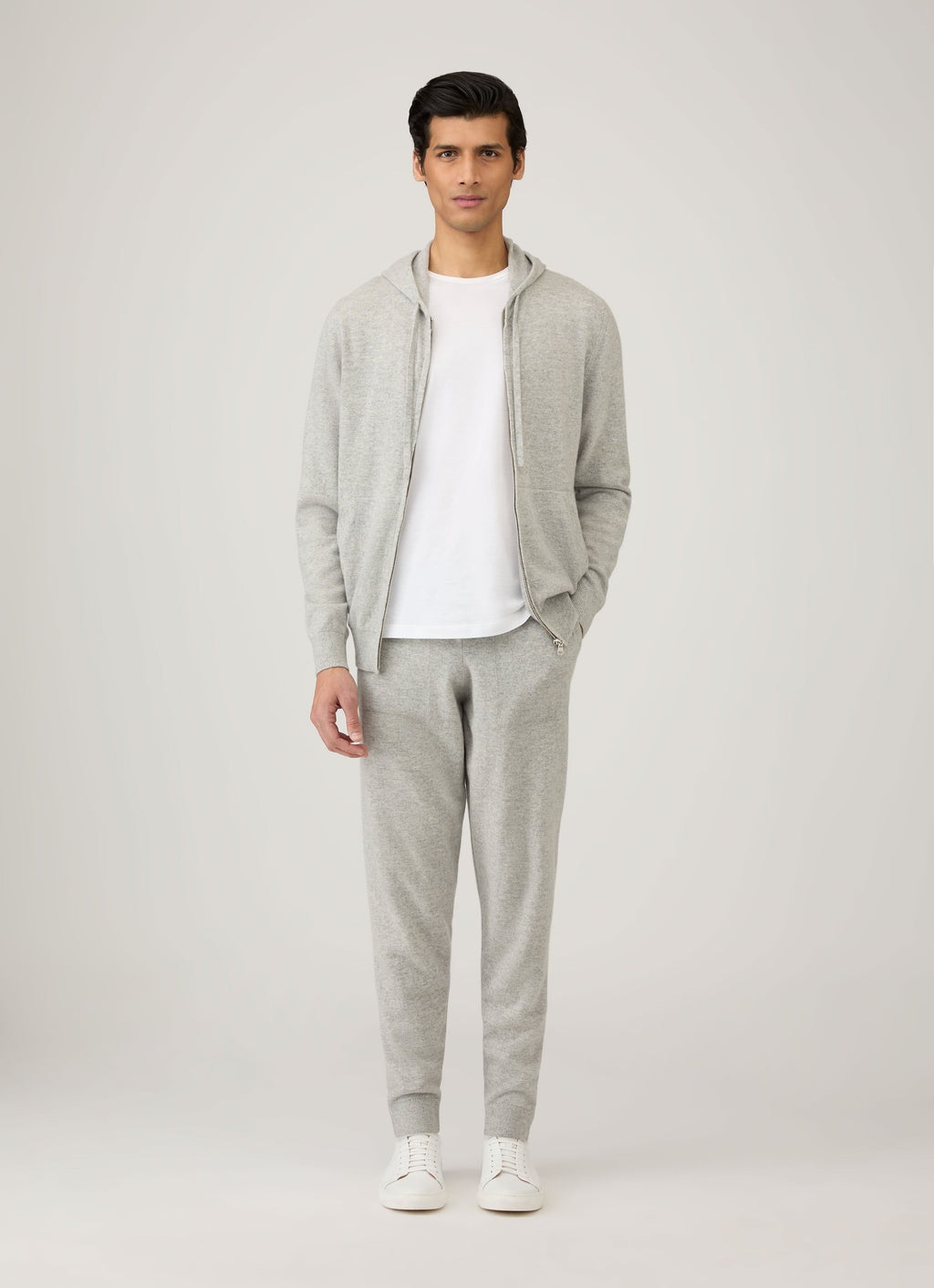 Sweat à capuche en cachemire pour homme gris chiné