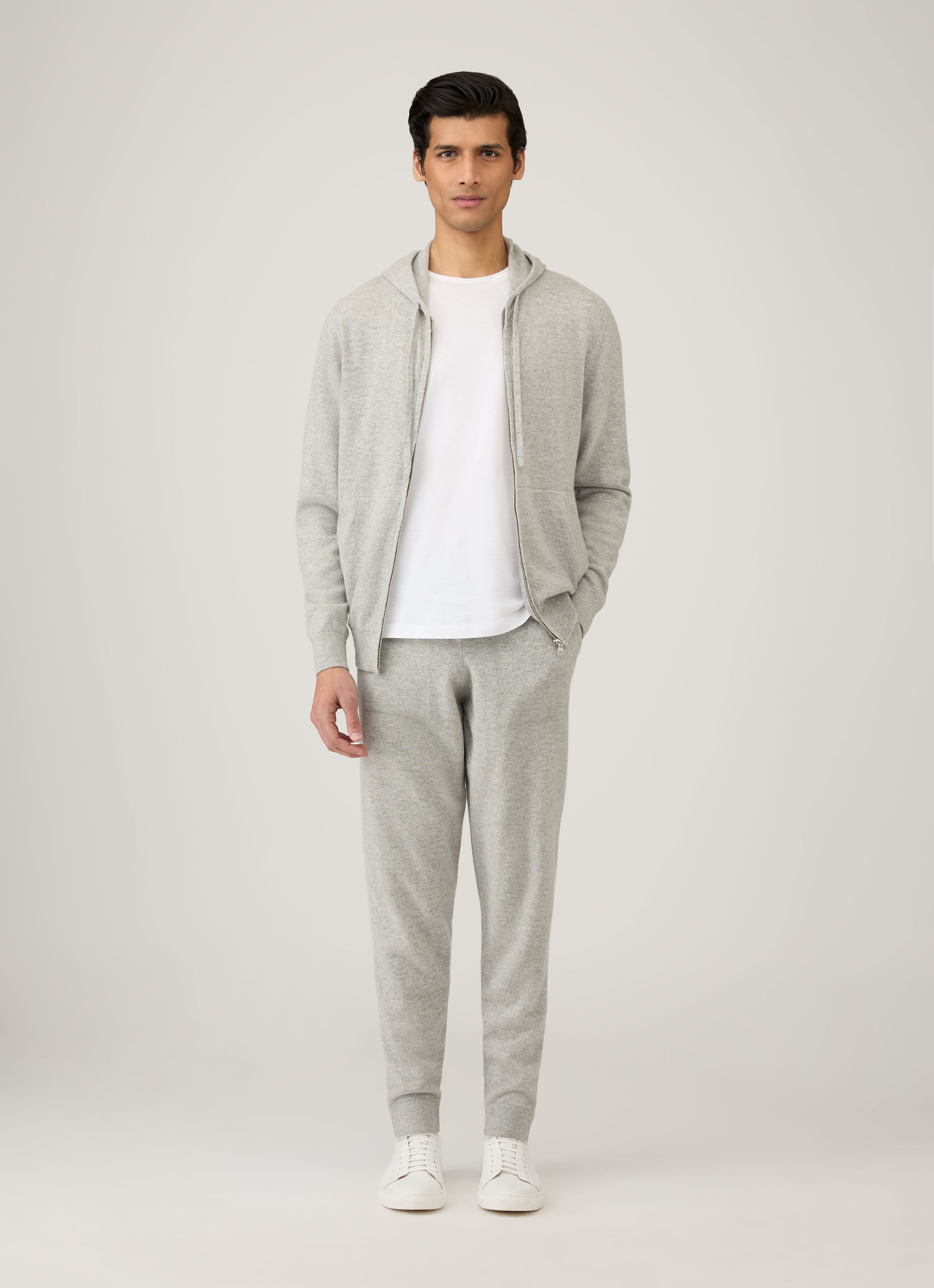 Sweat à capuche en cachemire pour homme gris chiné