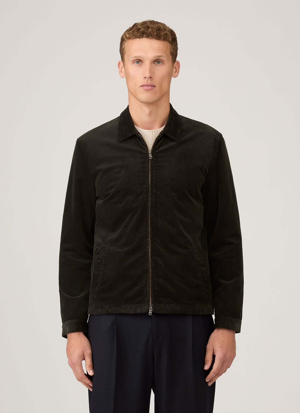 Blouson Harrington en velours côtelé vert foncé pour homme