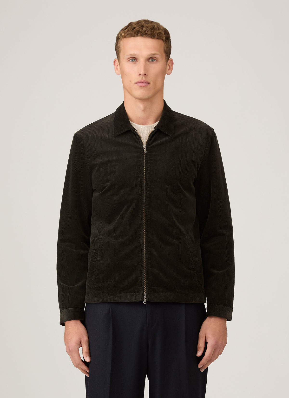 Blouson Harrington en velours côtelé vert foncé pour homme