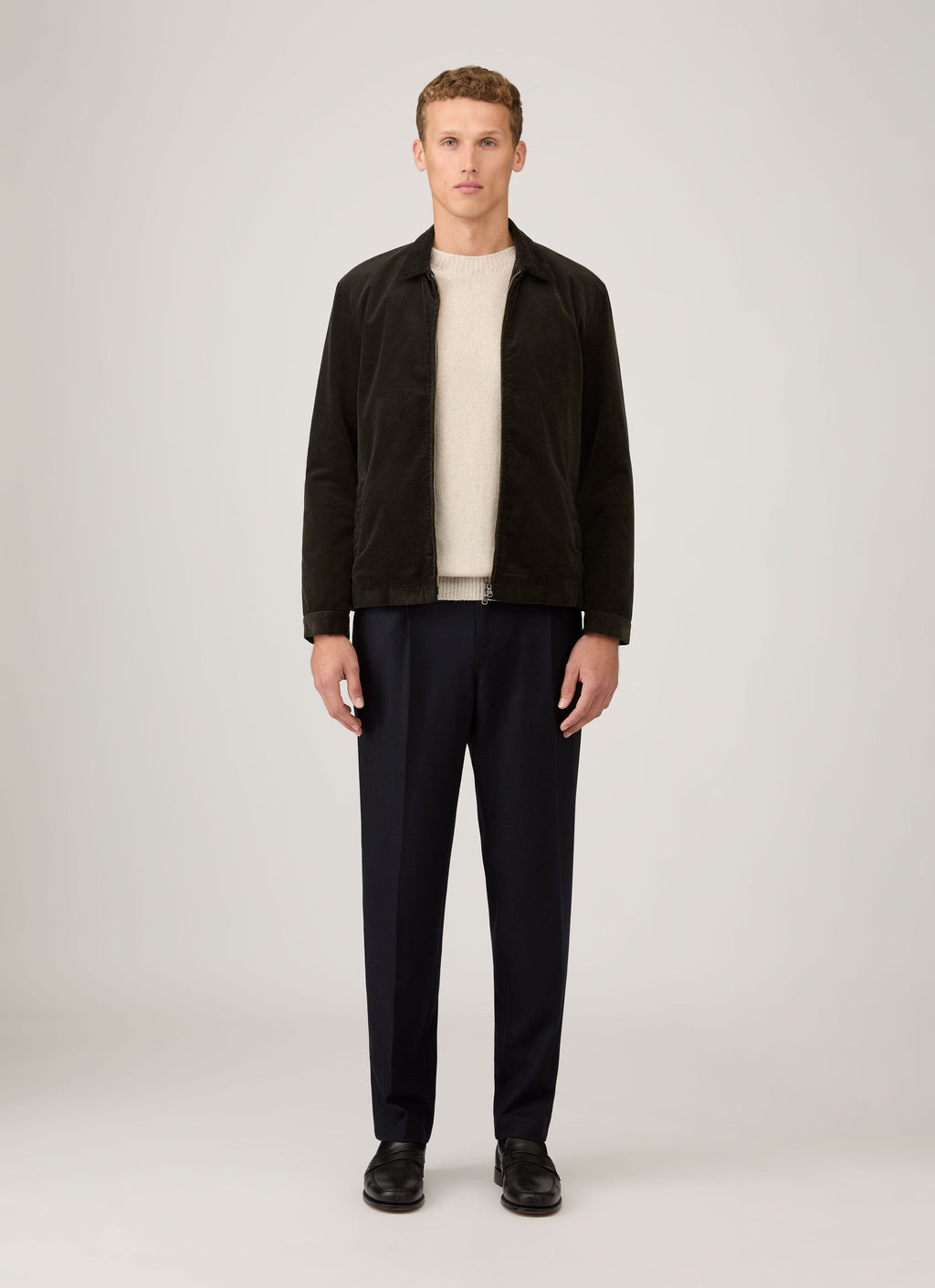 Blouson Harrington en velours côtelé vert foncé pour homme