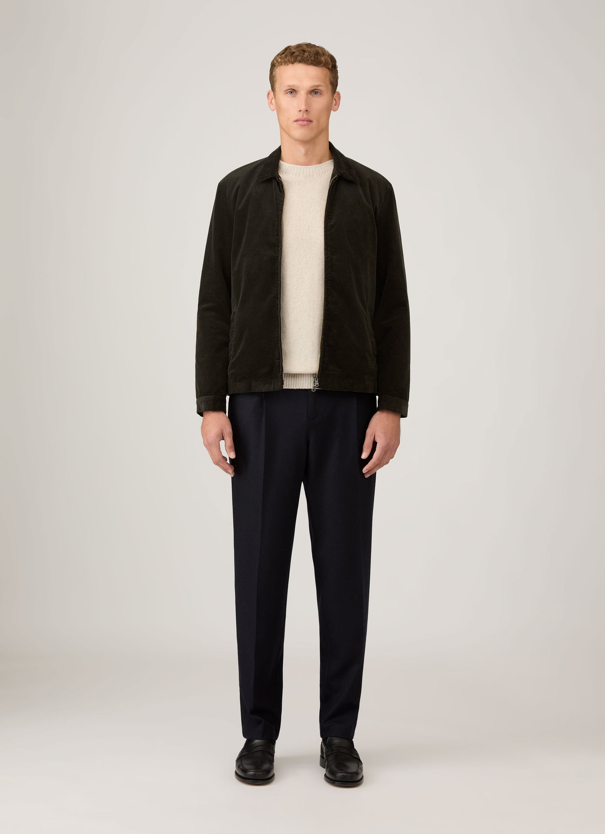 Blouson Harrington en velours côtelé vert foncé pour homme