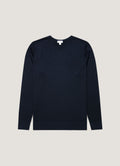 Col rond en mérinos extrafin pour homme, bleu marine