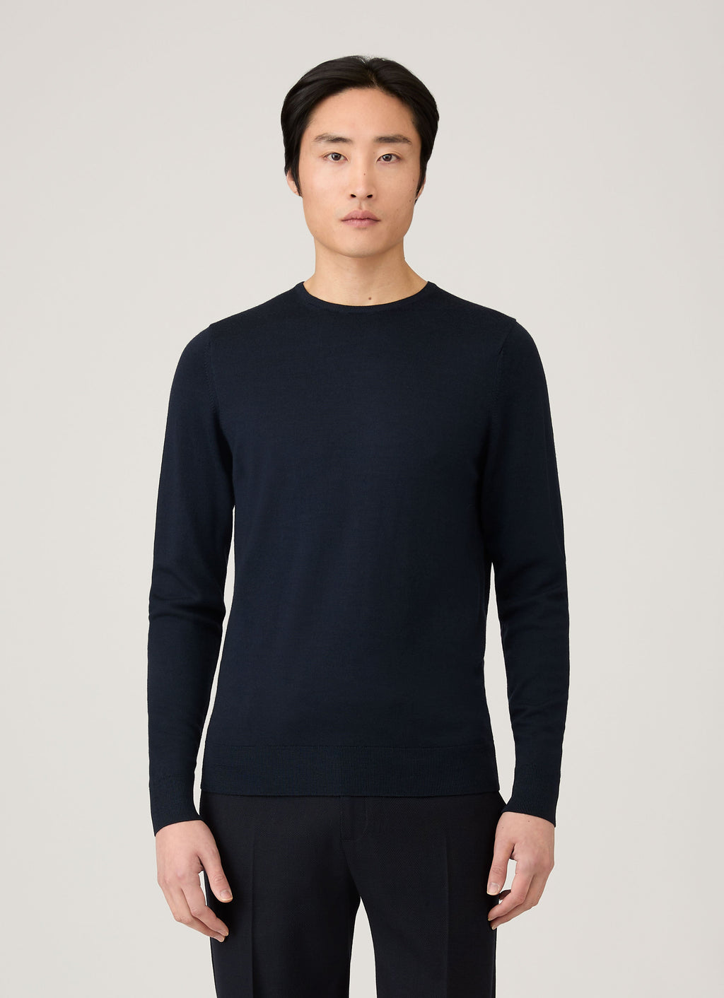 Col rond en mérinos extrafin pour homme, bleu marine