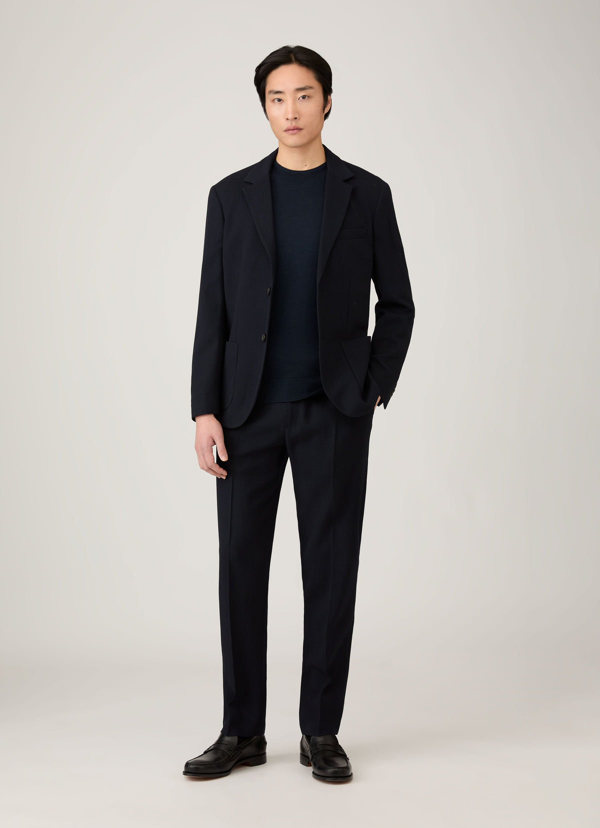 Col rond en mérinos extrafin pour homme, bleu marine