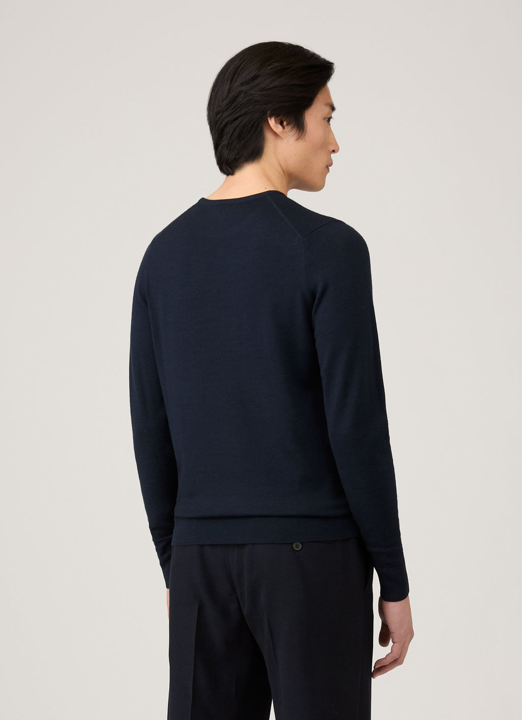 Col rond en mérinos extrafin pour homme, bleu marine