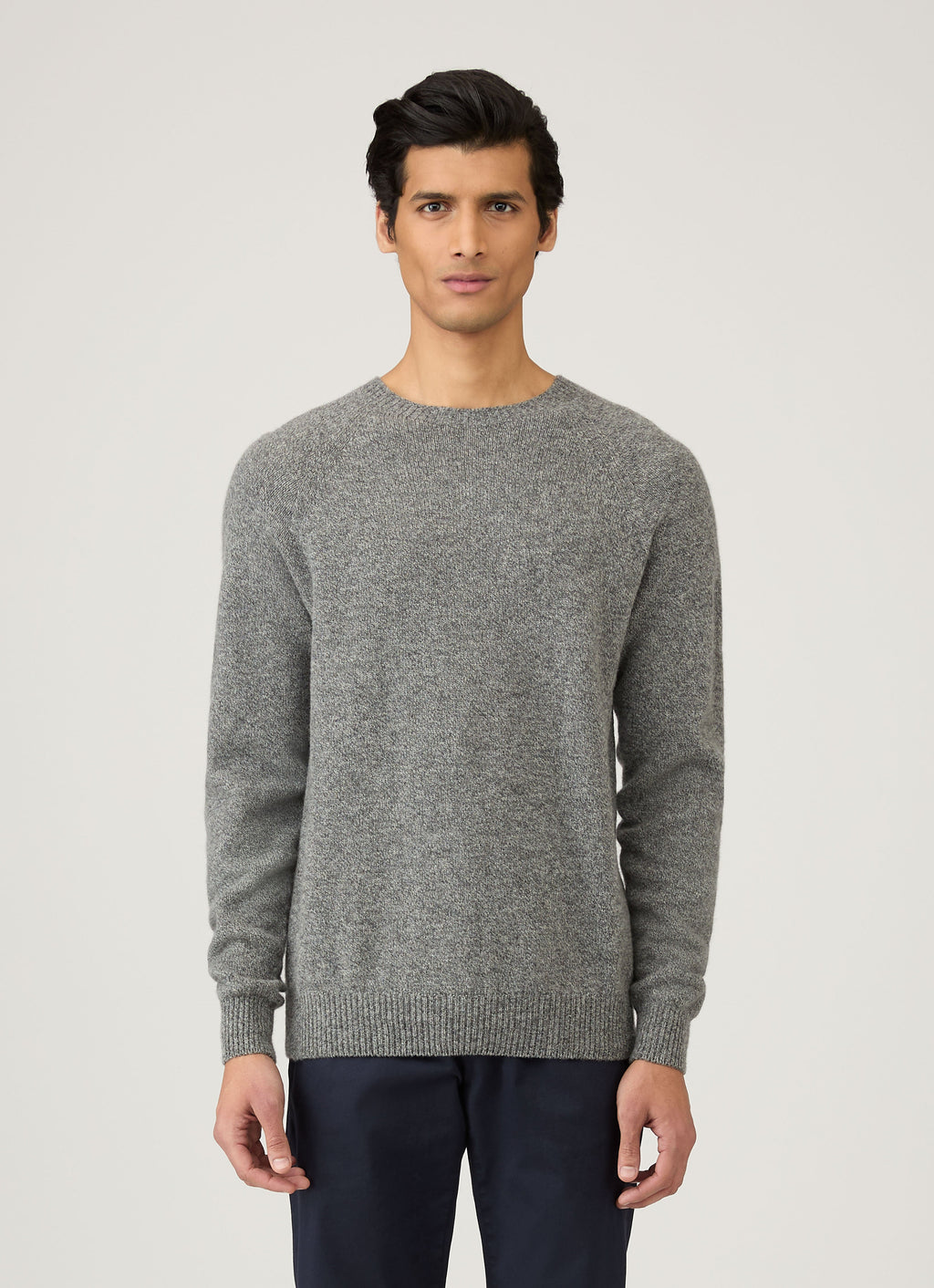 Pull ras-du-cou en laine d'agneau pour homme, gris chiné