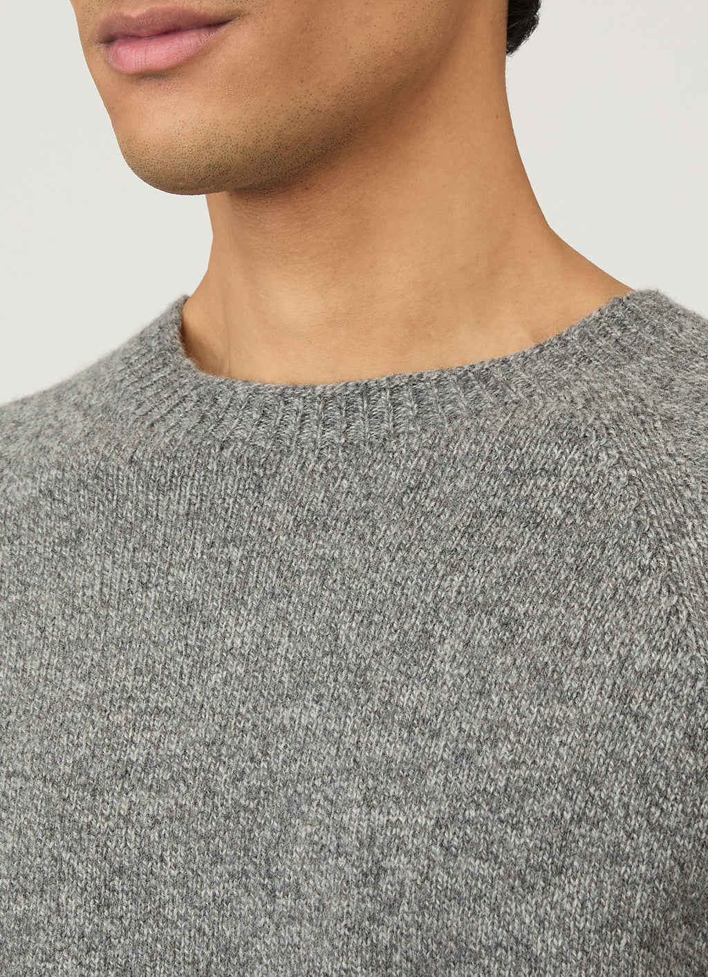 Pull ras-du-cou en laine d'agneau pour homme, gris chiné
