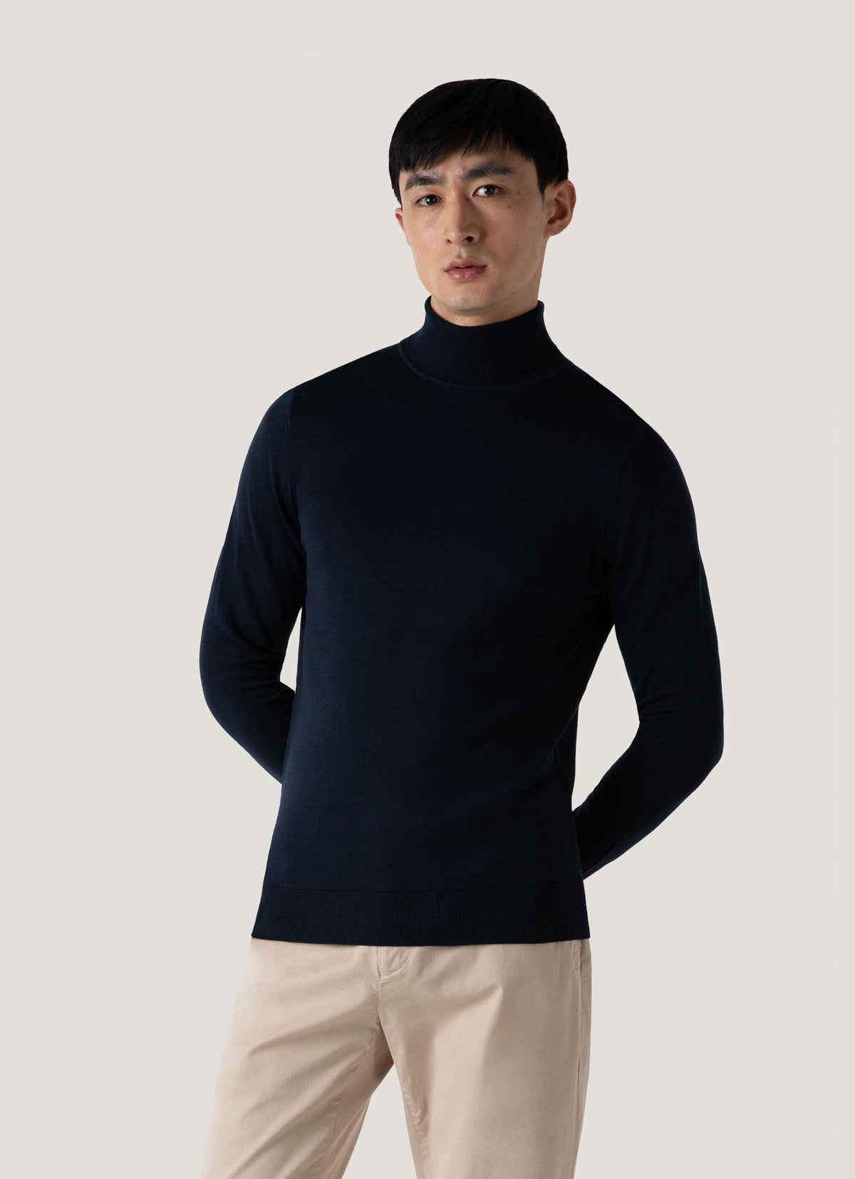 Col roulé homme en mérinos extrafin bleu marine clair