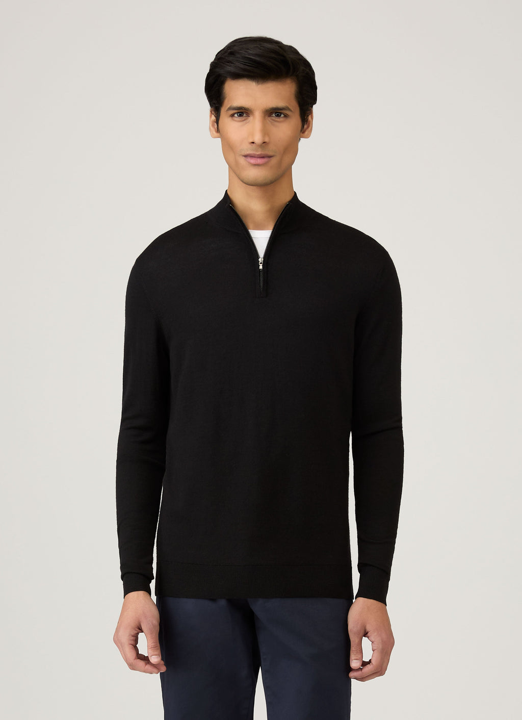 Col zippé homme en mérinos extrafin noir