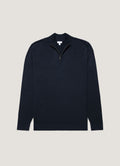 Col zippé homme en mérinos extrafin bleu marine