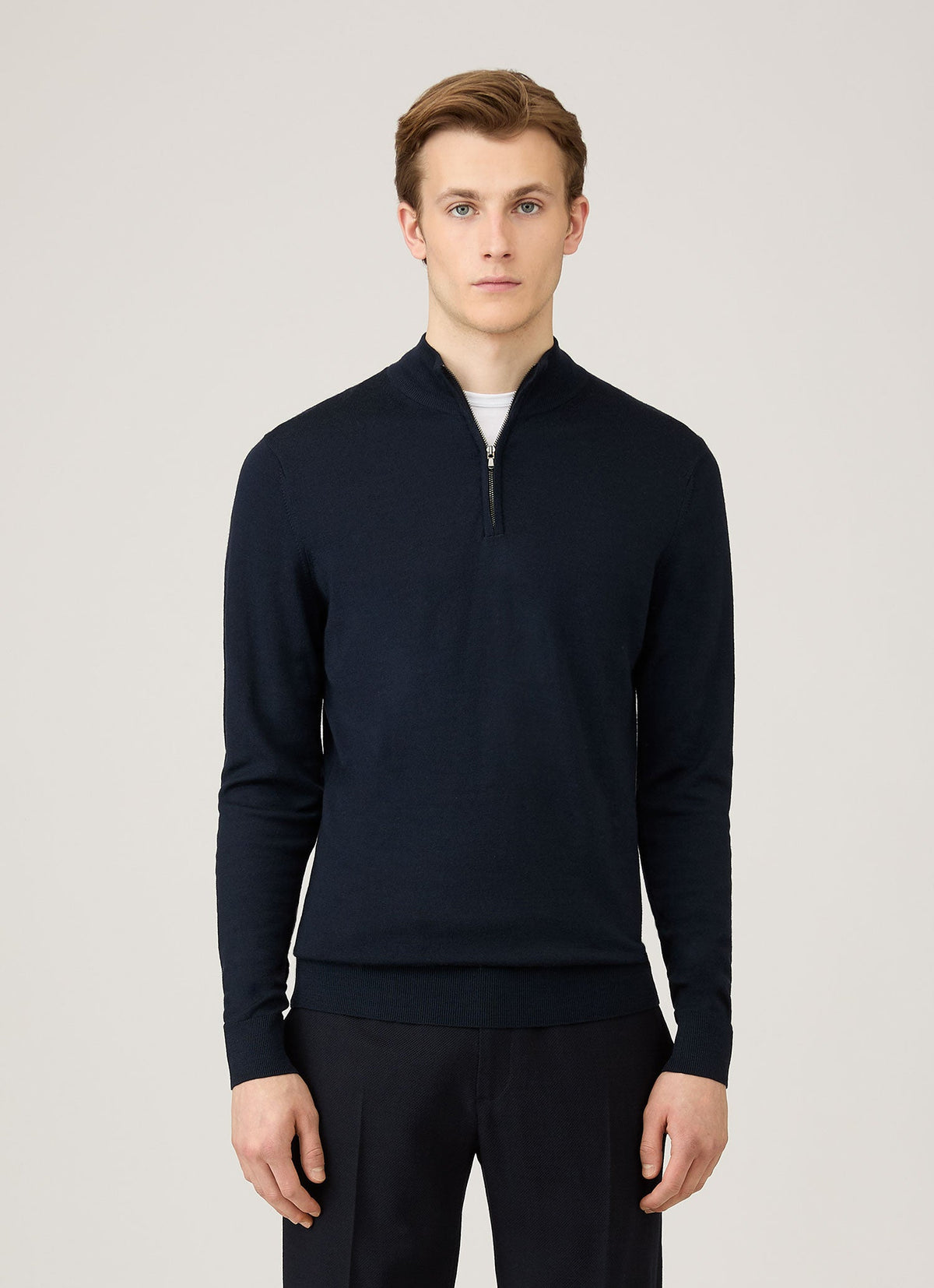 Col zippé homme en mérinos extrafin bleu marine