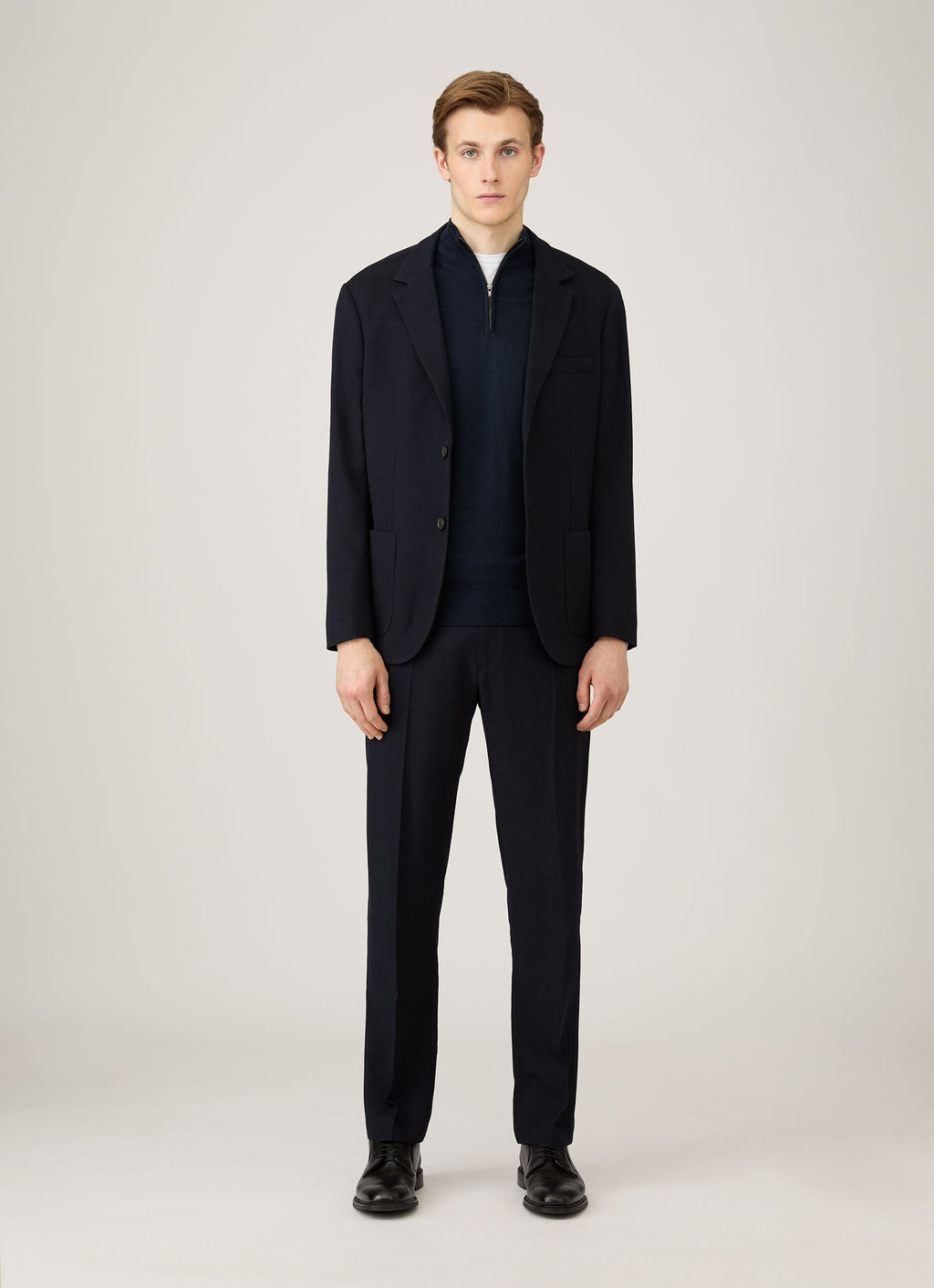Col zippé homme en mérinos extrafin bleu marine