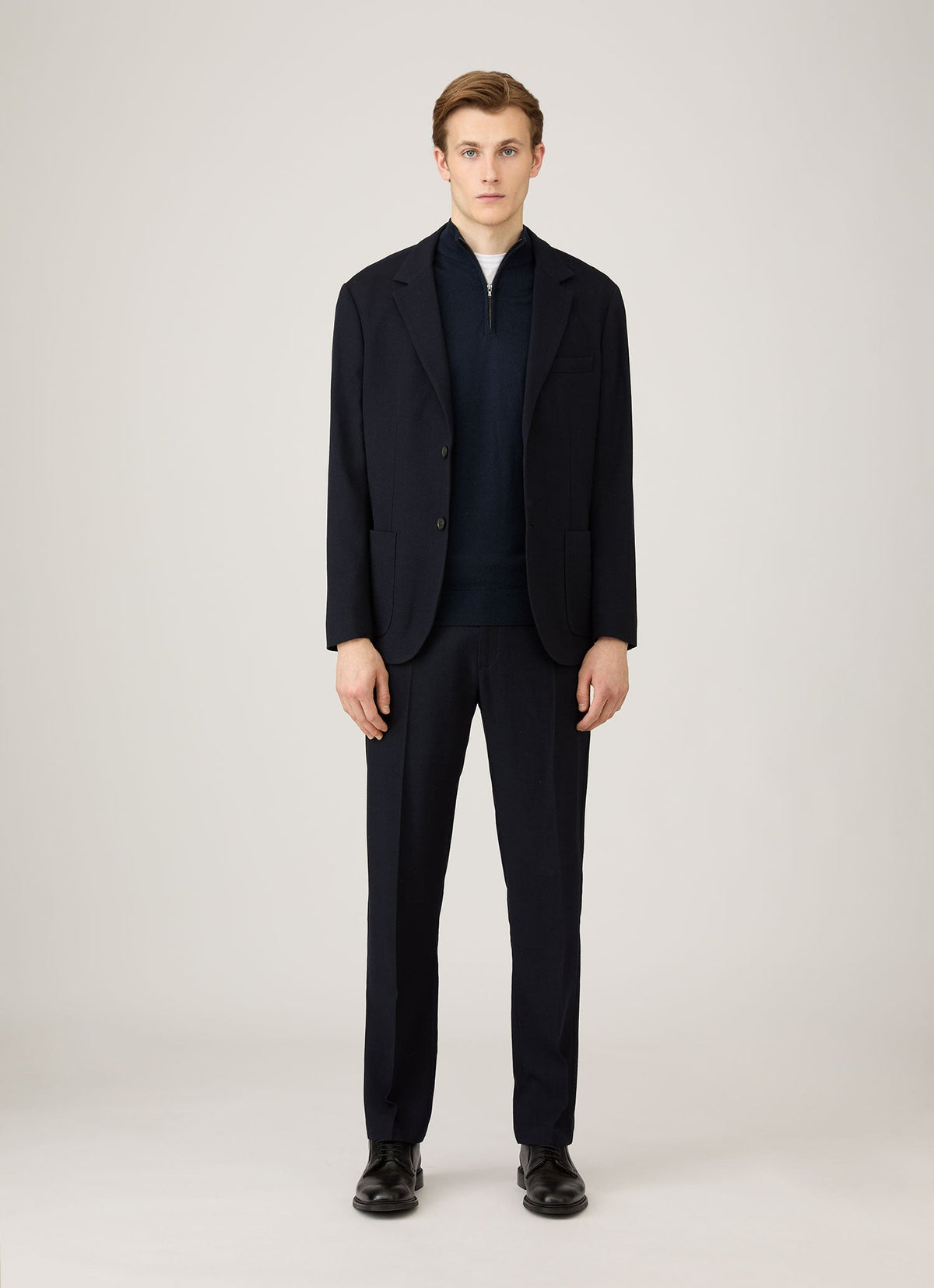 Col zippé homme en mérinos extrafin bleu marine