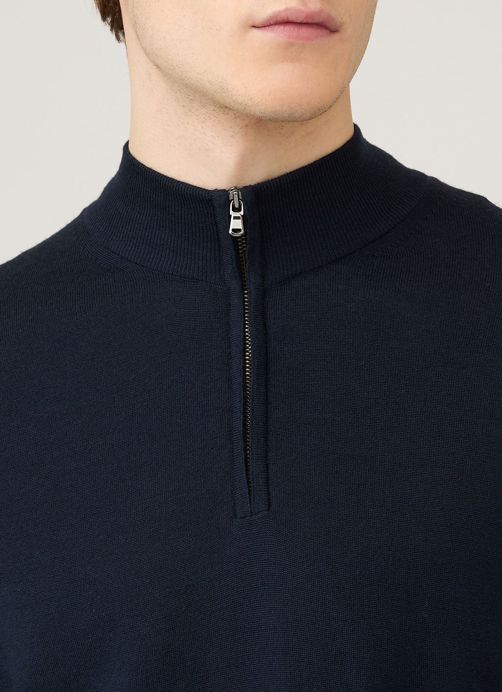 Col zippé homme en mérinos extrafin bleu marine