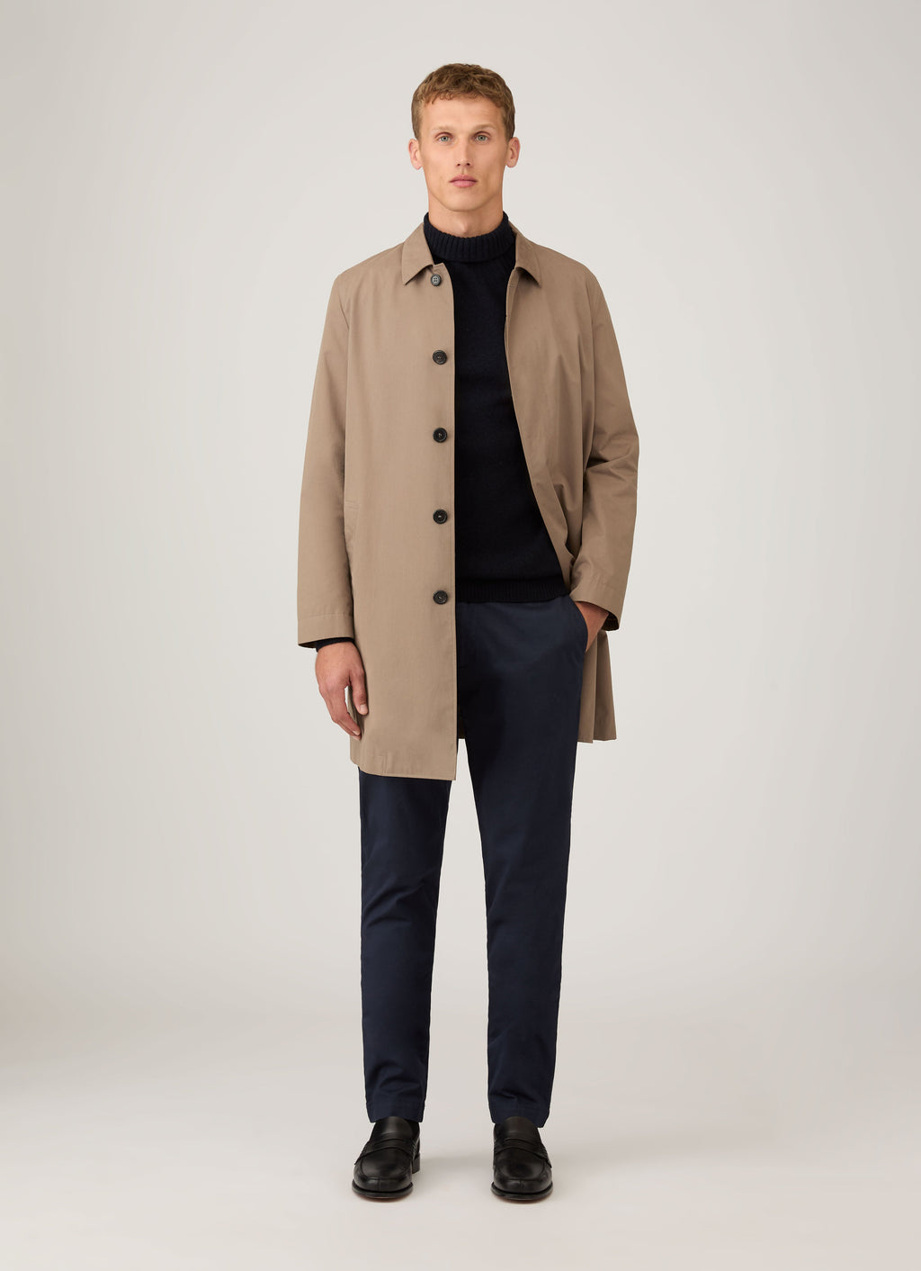 Col roulé en lambswool pour homme, coloris mouliné bleu marine foncé