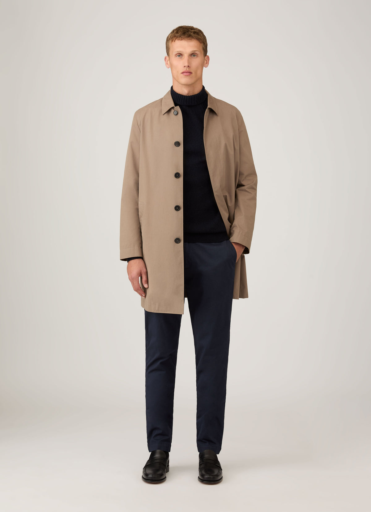 Col roulé en lambswool pour homme, coloris mouliné bleu marine foncé
