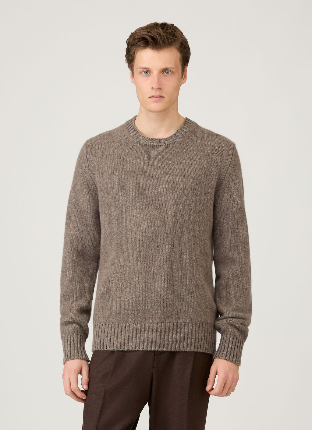 Pull col rond en cachemire homme coloris écorce