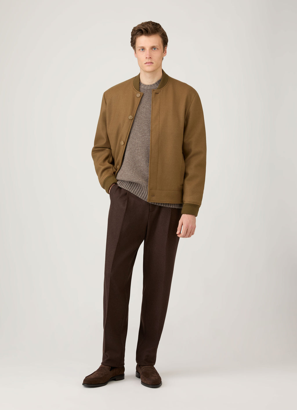 Pull col rond en cachemire homme coloris écorce