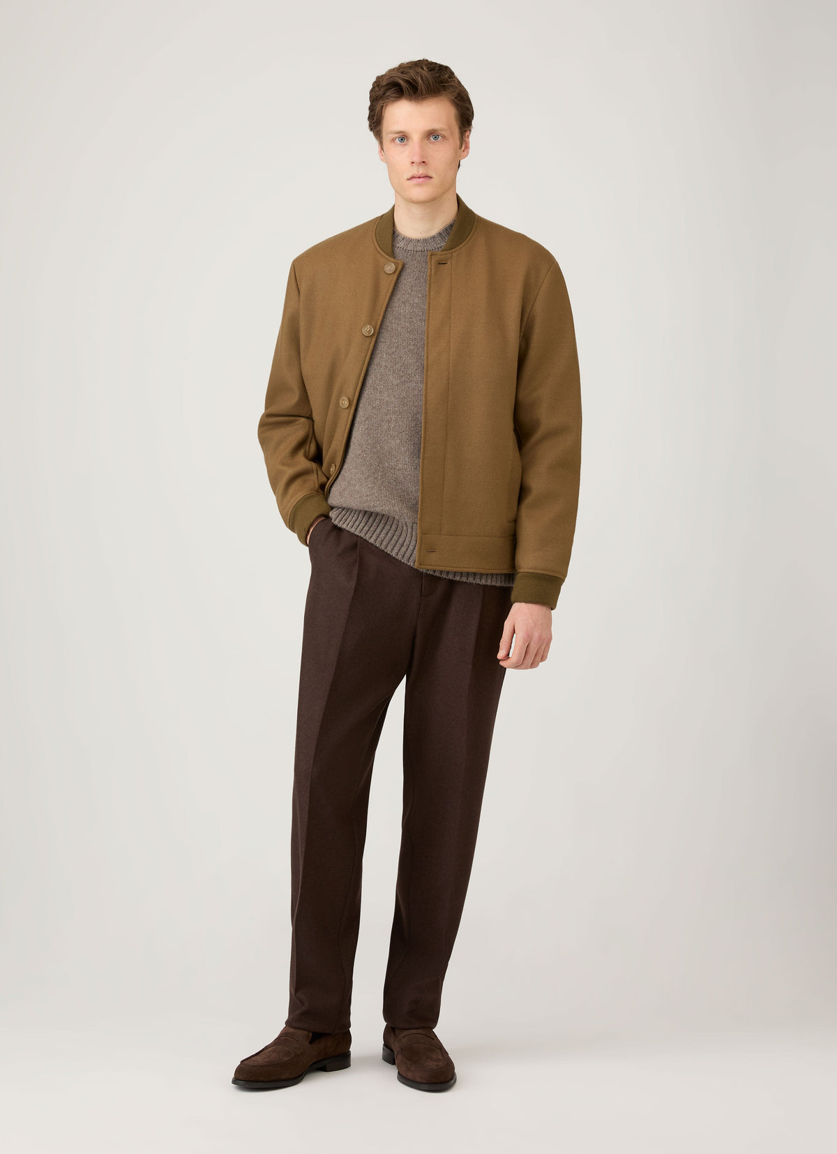Pull col rond en cachemire homme coloris écorce