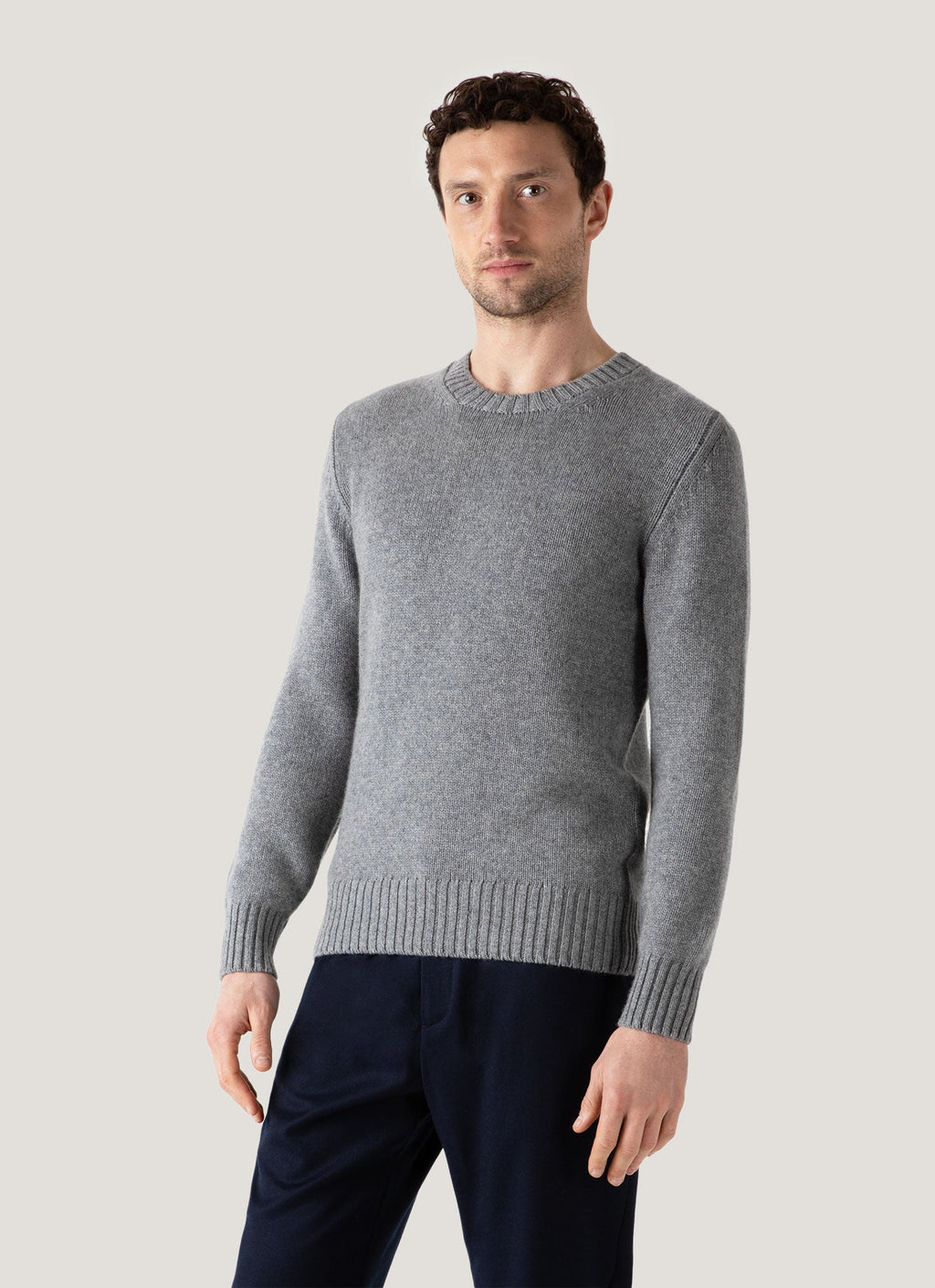 Men's Cashmere Jumper in Mid Grey Melange