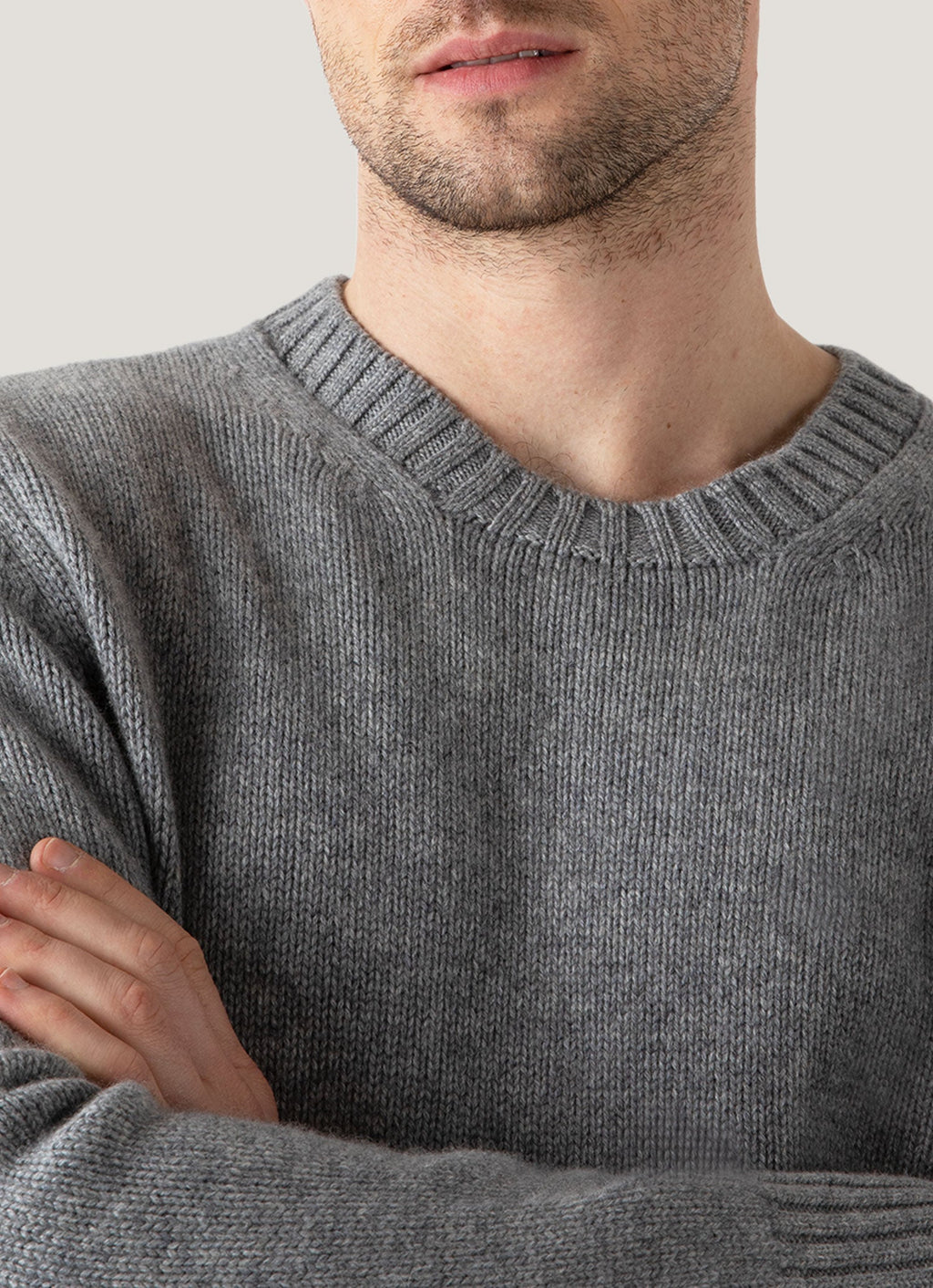 Men's Cashmere Jumper in Mid Grey Melange