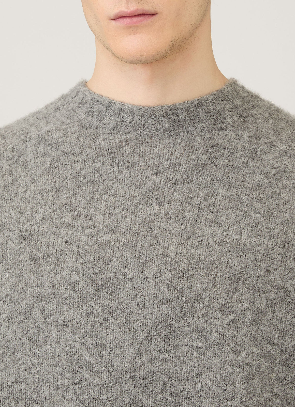 Pull Ras du Cou Homme Gris Chiné Moyen