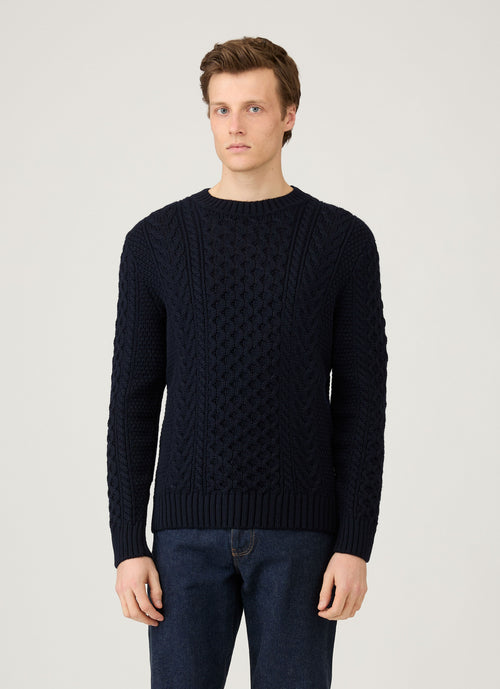 Pull torsadé homme en bleu marine