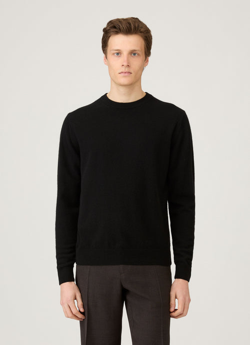 Pull col rond en cachemire noir pour homme