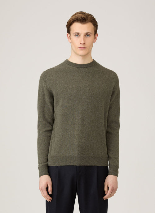 Pull col rond en cachemire kaki pour homme