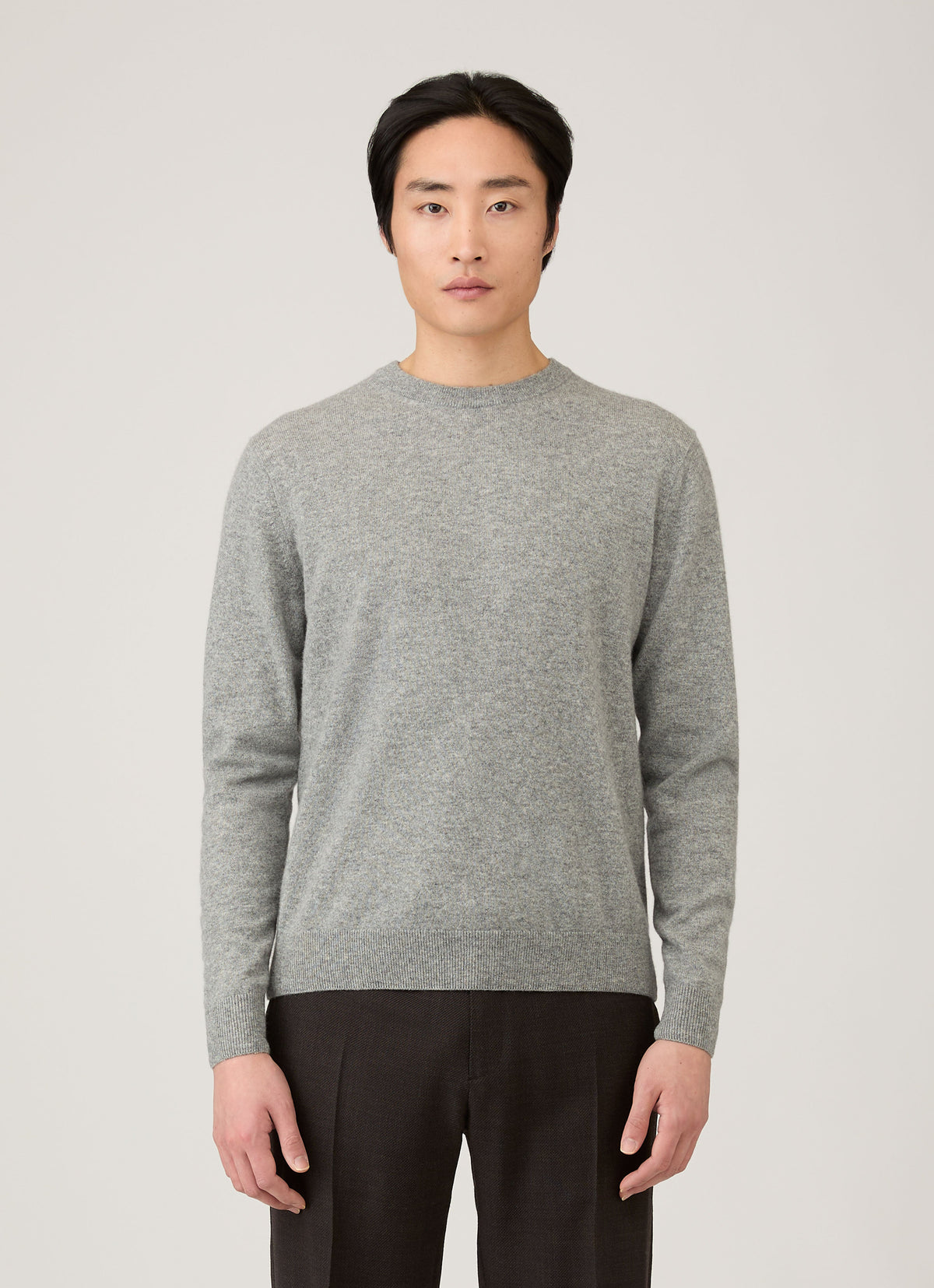 Pull col rond en cachemire pour homme gris chiné