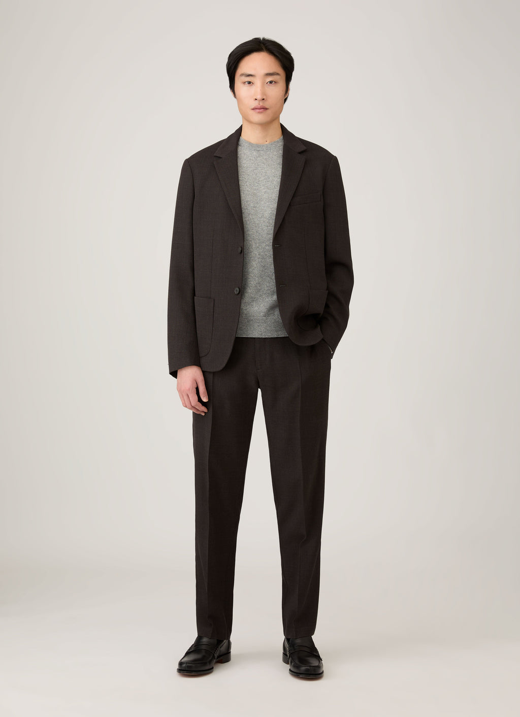 Pull col rond en cachemire pour homme gris chiné