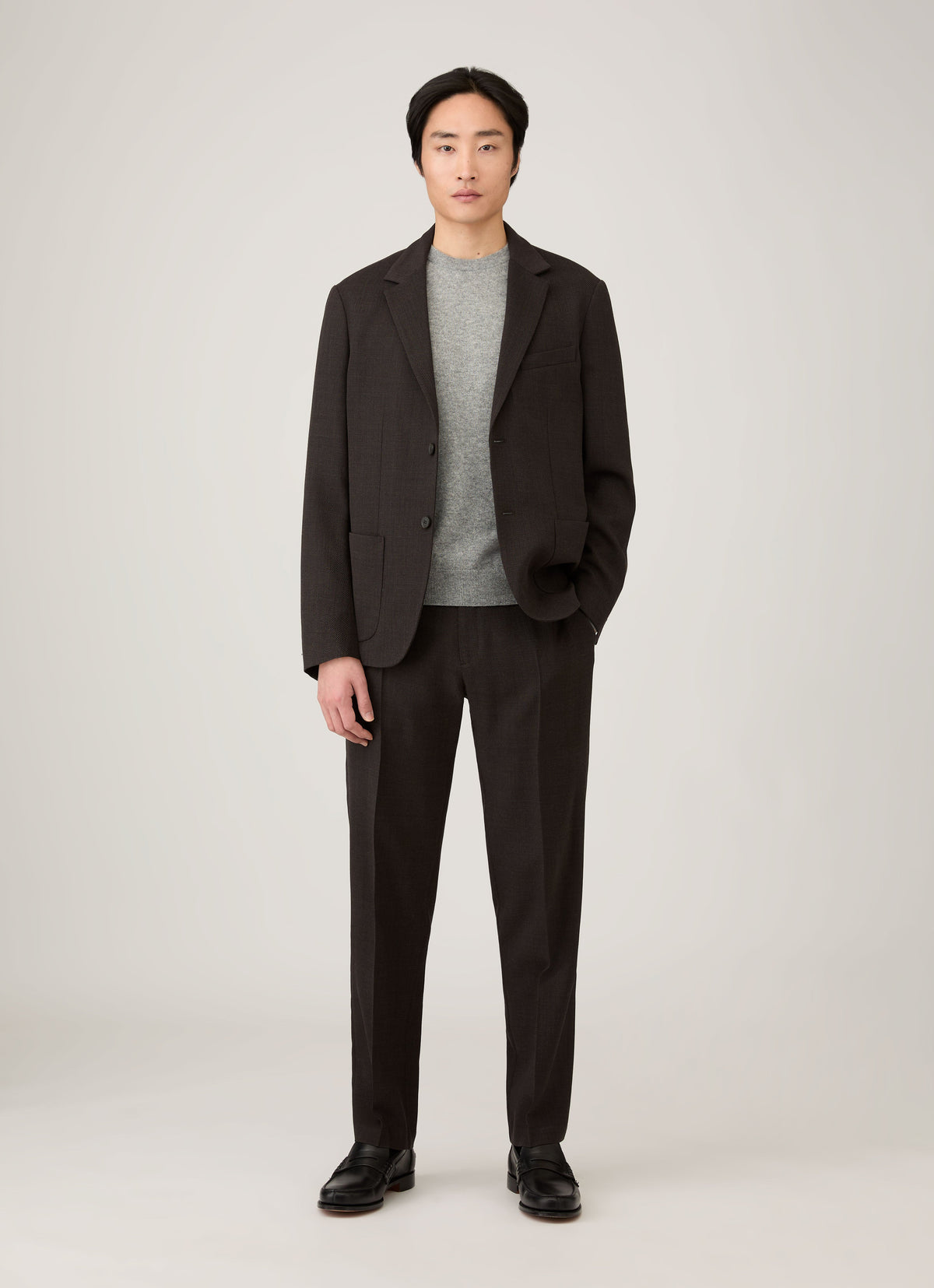 Pull col rond en cachemire pour homme gris chiné