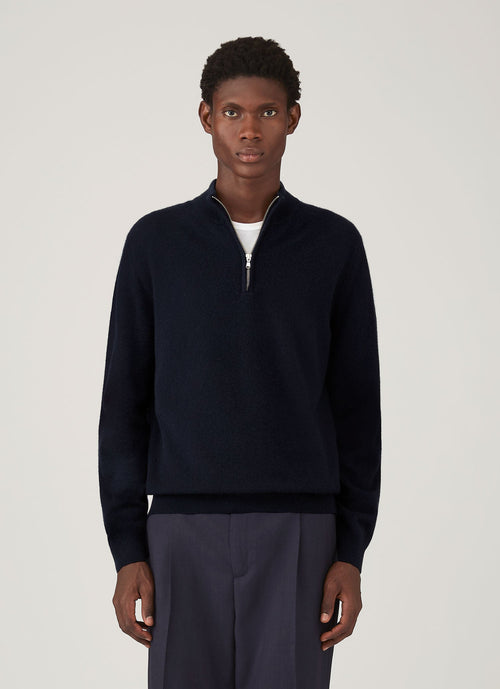 Pull en cachemire demi-zippé pour homme, coloris marine
