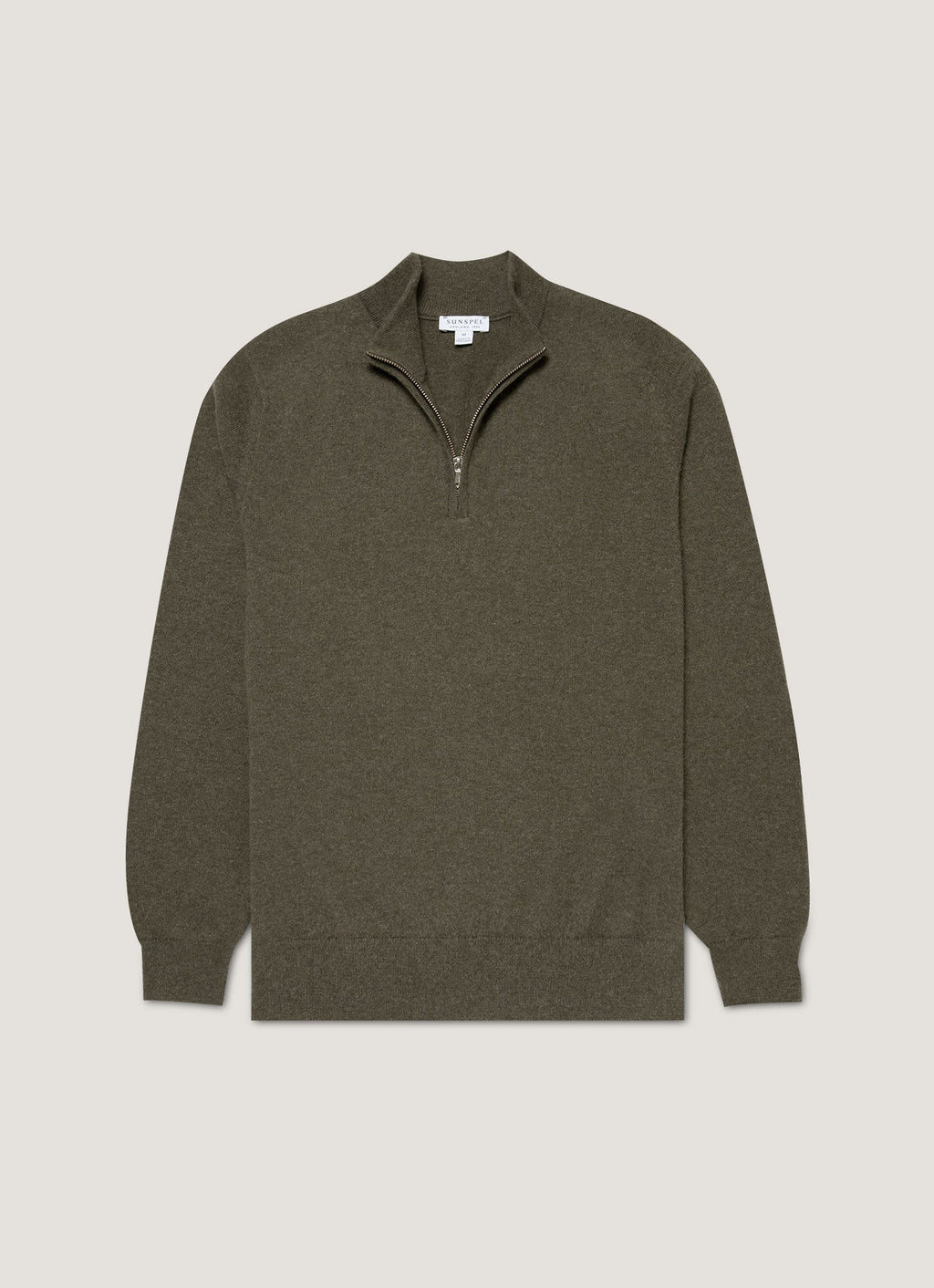 Pull demi-zippé en cachemire kaki pour homme