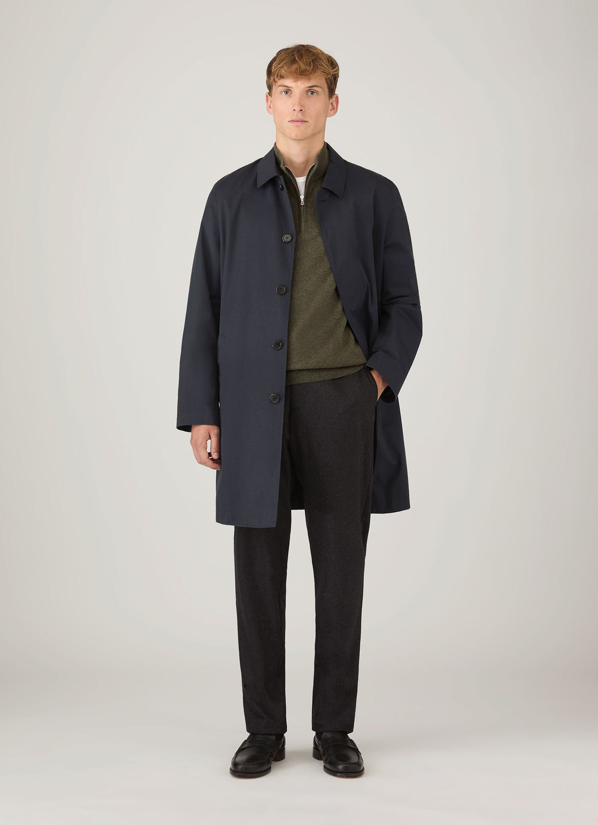 Pull demi-zippé en cachemire kaki pour homme