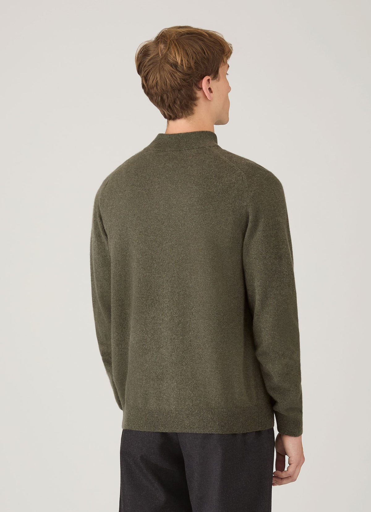 Pull demi-zippé en cachemire kaki pour homme