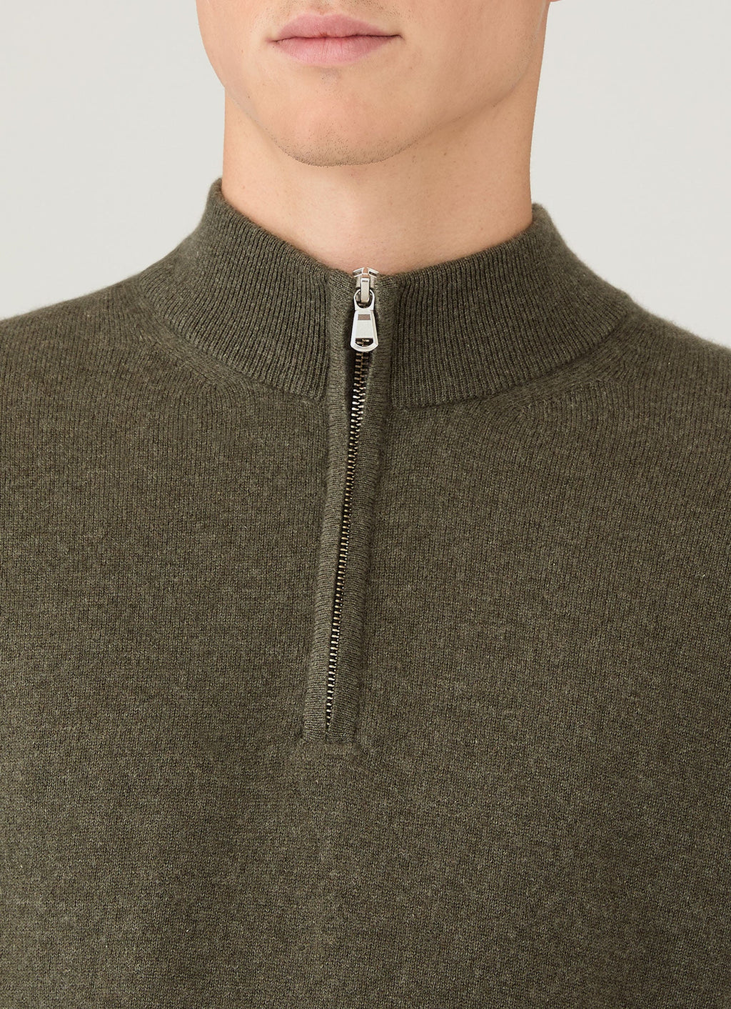 Pull demi-zippé en cachemire kaki pour homme