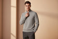 Pull en cachemire demi-zippé pour homme en gris chiné