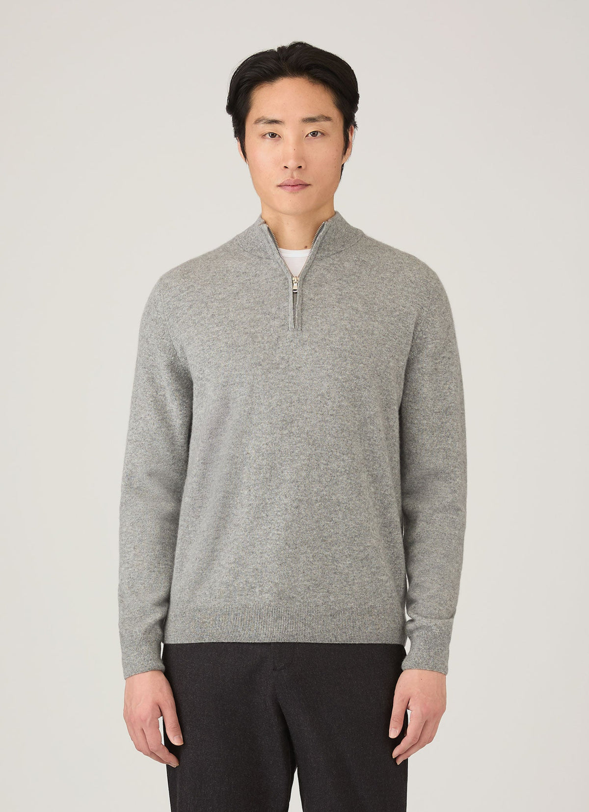 Pull en cachemire demi-zippé pour homme en gris chiné