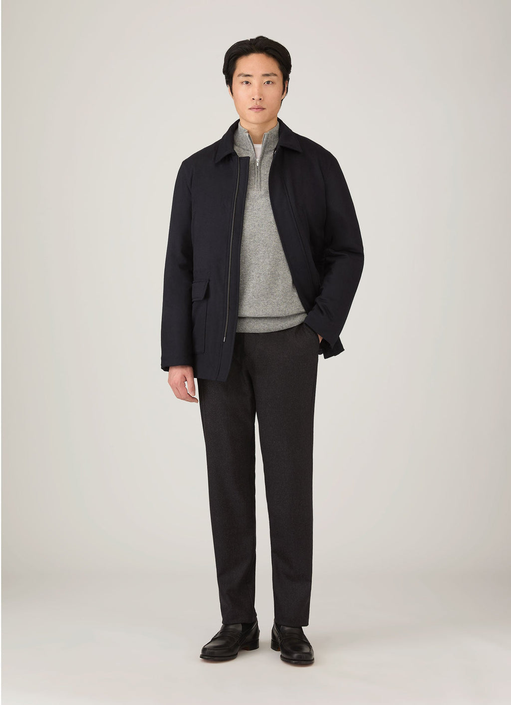 Pull en cachemire demi-zippé pour homme en gris chiné