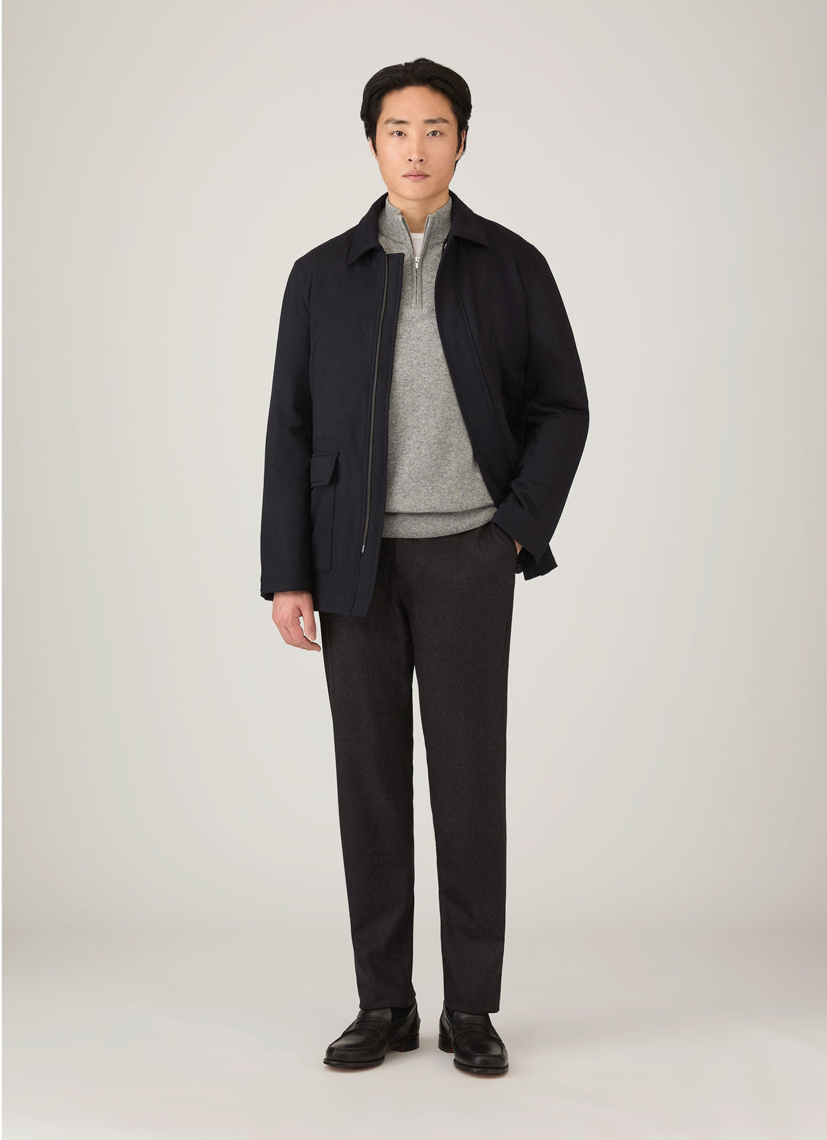 Pull en cachemire demi-zippé pour homme en gris chiné