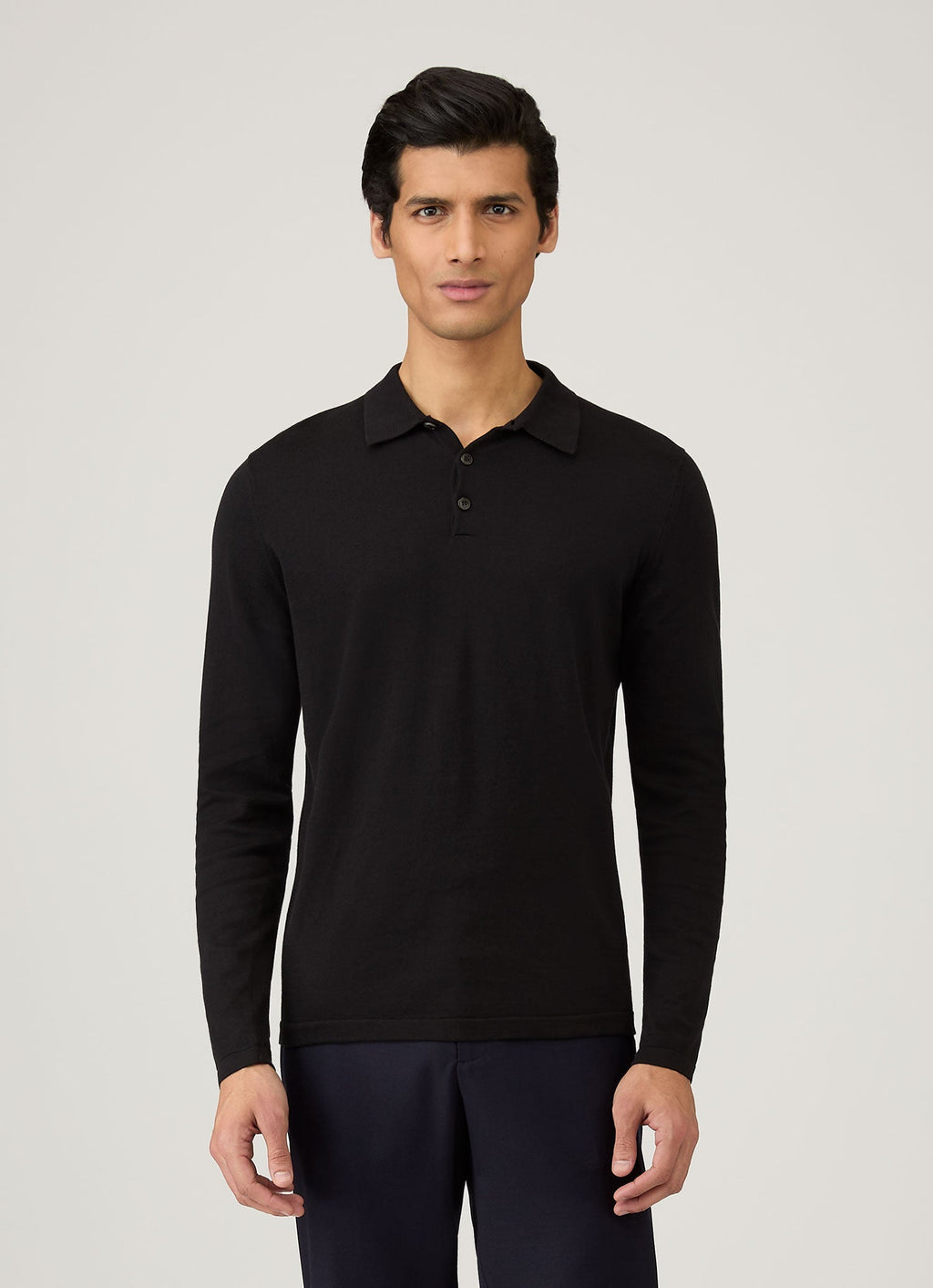 Polo à manches longues en coton Sea Island noir pour homme