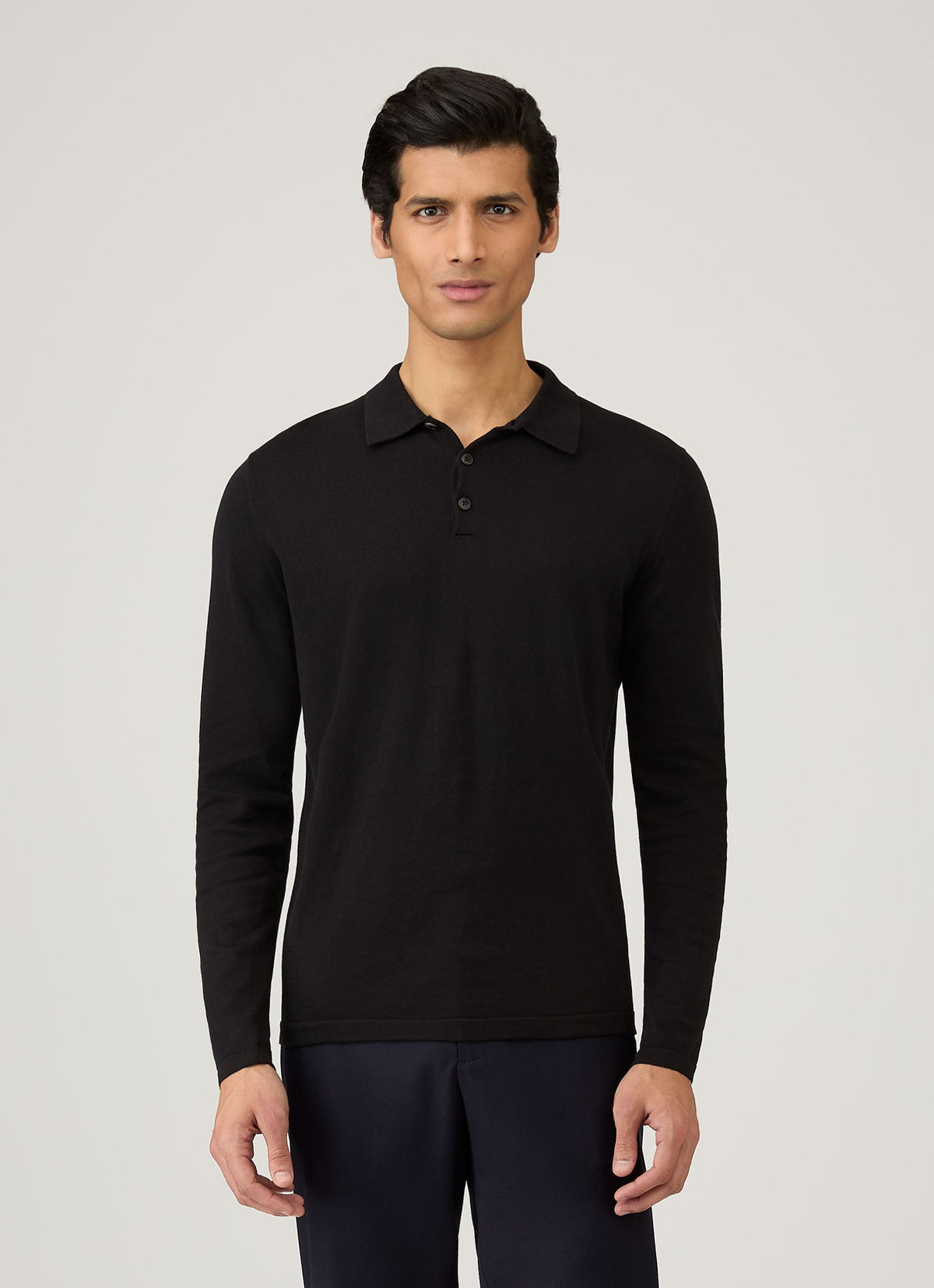 Polo à manches longues en coton Sea Island noir pour homme
