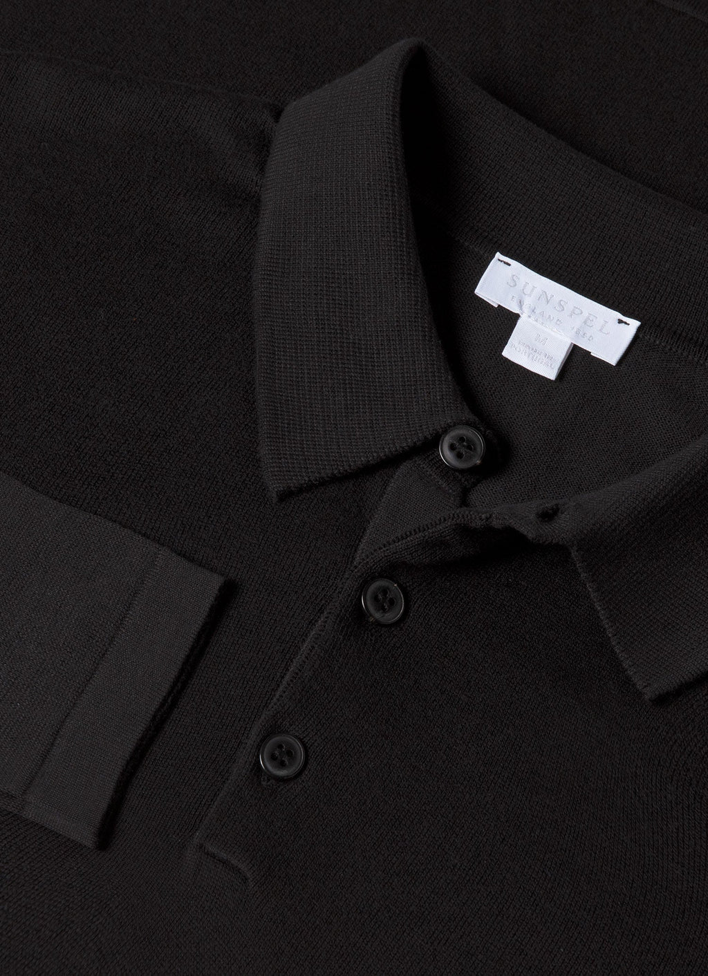 Polo à manches longues en coton Sea Island noir pour homme