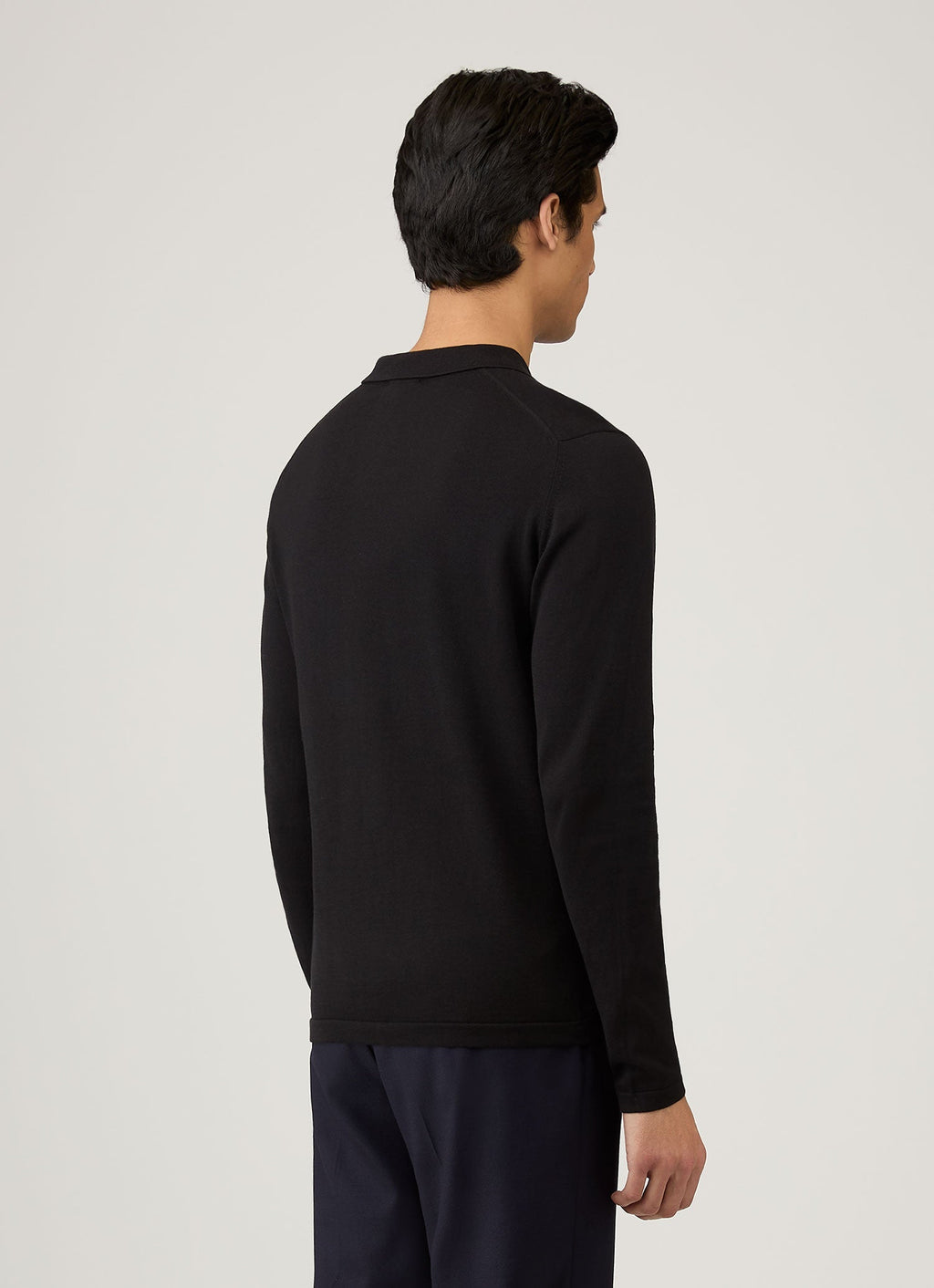 Polo à manches longues en coton Sea Island noir pour homme