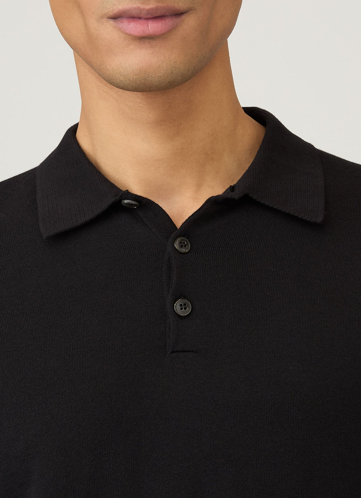 Polo à manches longues en coton Sea Island noir pour homme
